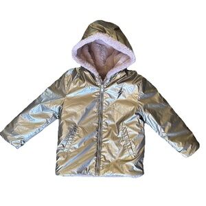 Ikks Shiny Girl’s Sherpa Bronze Reversible Padded Hooded Jacket. NWOT